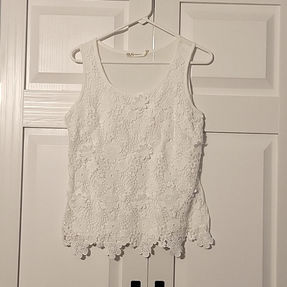 Laffaire White Knit Lace Sleeveless Top Small